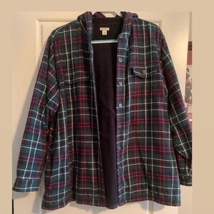 LL Bean Women’s Plus Plaid Fleece Jacket with Hood